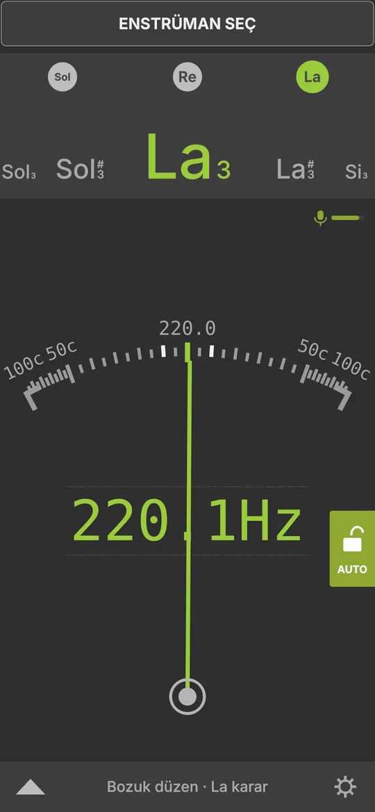 Telli Akort: bozuk düzende bağlama, La teli 220 Hz'de tam akortta